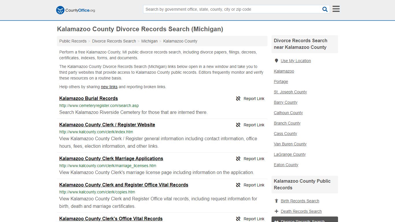Kalamazoo County Divorce Records Search (Michigan)
