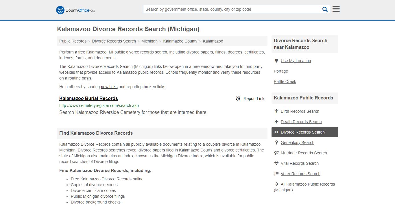 Kalamazoo Divorce Records Search (Michigan) - County Office