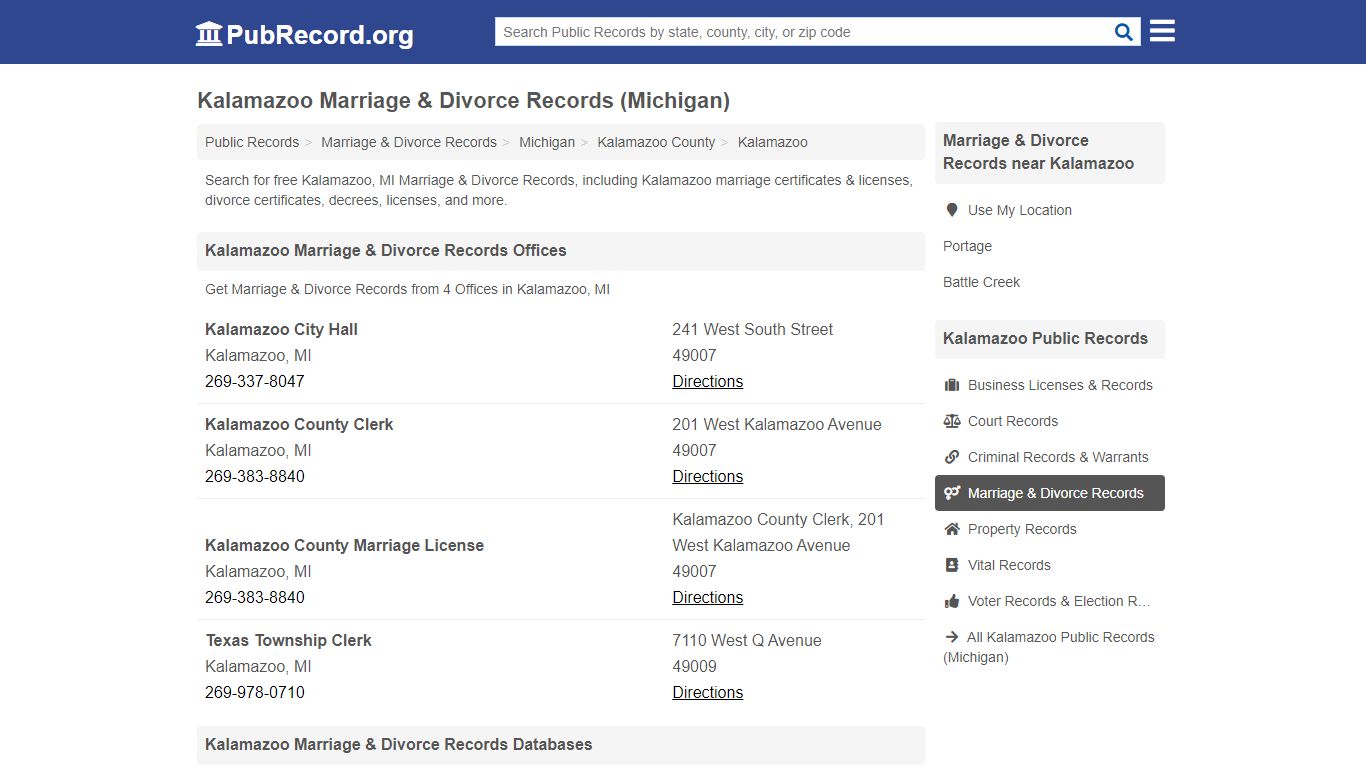 Kalamazoo Marriage & Divorce Records (Michigan)