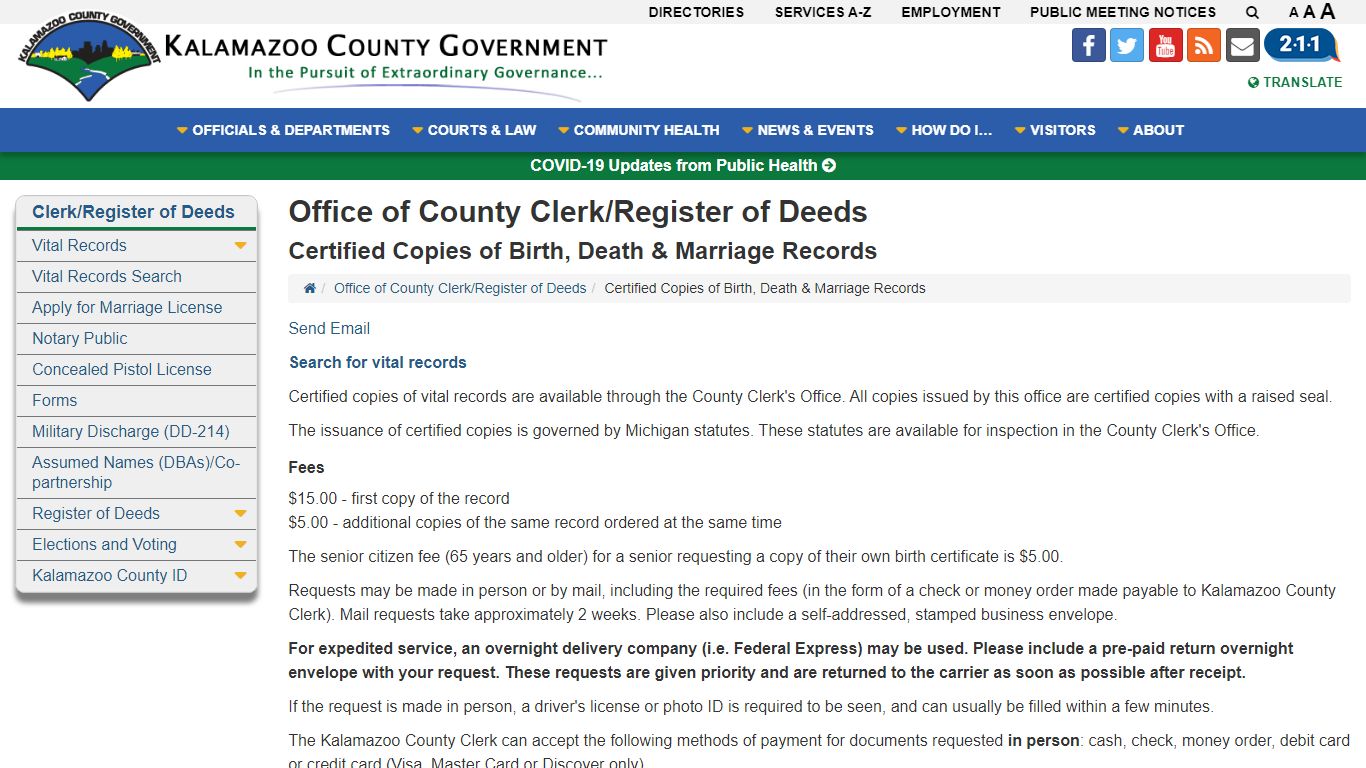 Office of County Clerk/Register of Deeds - Kalamazoo County, Michigan